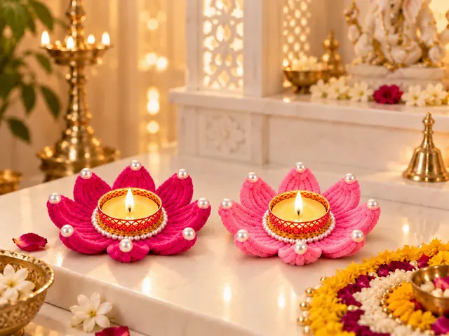 Lotus diya holders in two shades of pink